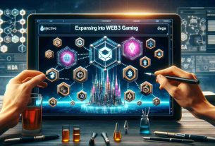 Create a high-definition, hyper-realistic image showcasing a scenario where Injective, a blockchain solutions provider, is expanding into Web3 Gaming. The scene should include visual elements representing collaboration with DEGA, a gaming service. Use symbols and graphics to denote blockchain, web3 technology, and gaming elements.