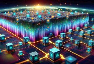 A high-definition realistic image showcasing ZK Compression Technology enhancing blockchain efficiency. The image depicts an abstract representation of the Solana network, with brightly colored nodes interconnected atop a digital landscape. Data packets move swiftly through these nodes, exemplifying a highly efficient system. The visual metaphor of compression can be represented by these data packets decreasing in size as they reach each node, symbolizing the effects of ZK Compression in optimizing data storage and transmission within the blockchain.