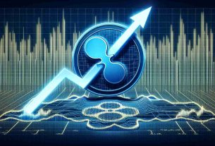 Generate a realistic, high-definition image illustrating the concept of Ripple's XRP cryptocurrency demonstrating potential for value increase, symbolized with an upward trending arrow, against a background of reduced blockchain activity, represented by a diminishing line graph.