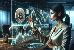 A highly detailed image in realistic style, showcasing a CEO of a fictitious cryptocurrency company situated in an office environment, where surrounding elements subtly hint towards the unpredictable political climate around cryptocurrencies. Alongside the executive's desk is a live market graph featuring the dynamics of Bitcoin. The CEO, who is of South Asian descent and female, is intently viewing the graph with a serious expression, embodying the challenges and opportunities of leading in the crypto domain.