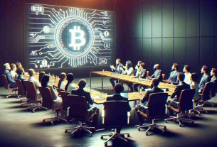 Create a realistic HD image of a meeting happening in a room filled with diverse individuals. These would be the members of a blockchain technology committee in Nigeria. They're having an intense discussion about finding solutions and resolutions surrounding cryptocurrency exchange, symbolized by a logo of a popular crypto exchange company projected on a screen. It encapsulates the dynamic of technological professionalism and innovation.