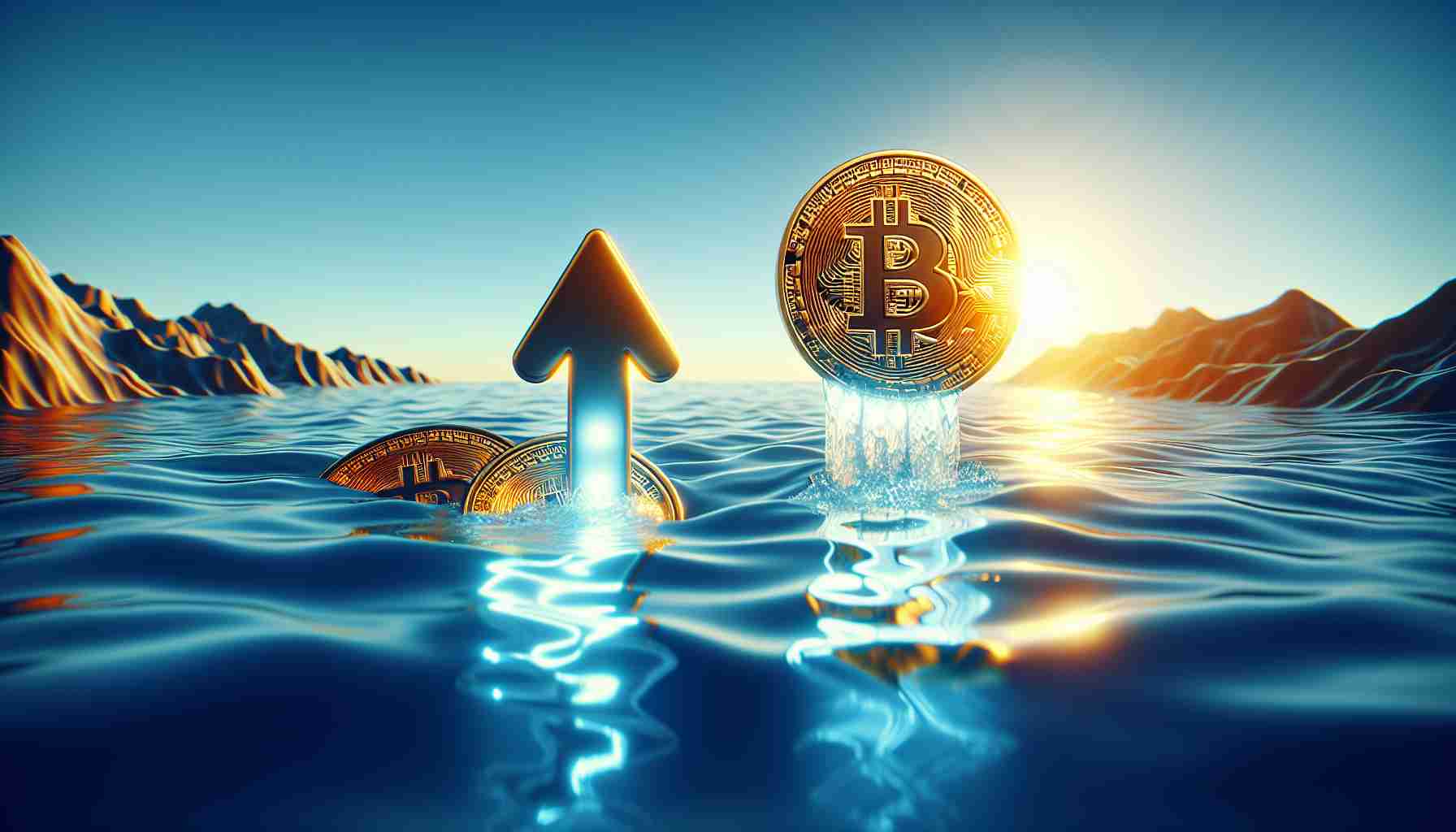 A realistic, high-definition image representing the concept of Bitcoin showing potential for recovery. The image can contain a metaphorical representation of a calmer market, perhaps by showing a tranquil sea or a clear sky. The element of Bitcoin might be represented by a glowing coin with the Bitcoin symbol on it. The coins can appear as though they are bouncing back, representing the upturn or recovery. The entire aesthetic should indicate a calming atmosphere, optimistic outlook, and a sense of financial stability.