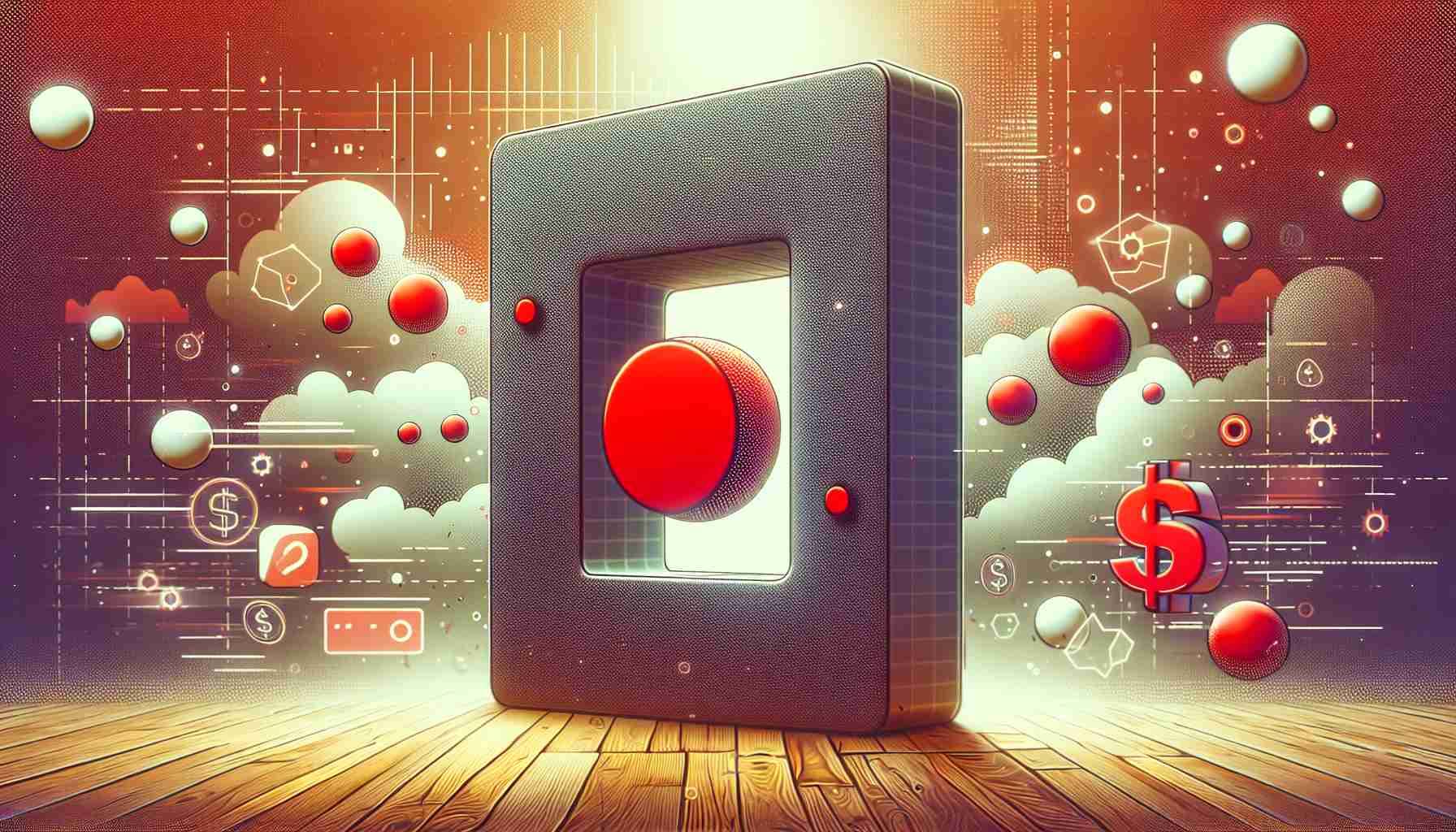 Craft an HD photo illustration showcasing Polkadot, represented as a red dot, facing a tall and rigid barrier labelled as the '$7 Ceiling'. The overall atmosphere is intense indicating the challenge faced by Polkadot. Add an underlying feel of a financial market through relevant symbols and icons scattered subtly in the background.