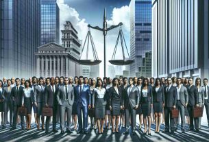 Realistic HD image of a group of people symbolically seeking justice for their financial losses. The scene features a diverse group of individuals including Caucasian, Black, Hispanic, Middle-Eastern, and South Asian people. They are all dressed in business attire indicating their involvement in the financial sector. They are standing together against a backdrop of tall financial buildings, heavily symbolic of an asset claim forum. At the center, there's a huge scale of justice, which further strengthens the atmosphere of seeking justice.