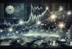 An HD photo realistically depicting the concept of a surge in network transactions on the Cardano blockchain platform. This is represented by a vast web of interconnected lines, symbolizing the transfer of data, that is more concentrated in some areas to represent the spike. The backdrop is a binary code, subtle but visible to symbolize the digital nature. On top, there are suggestive images of new developments such as growing charts, nodes, and machinery depicting refinements and upgrades. Note that these elements are conceptual and should be abstract yet recognisable.