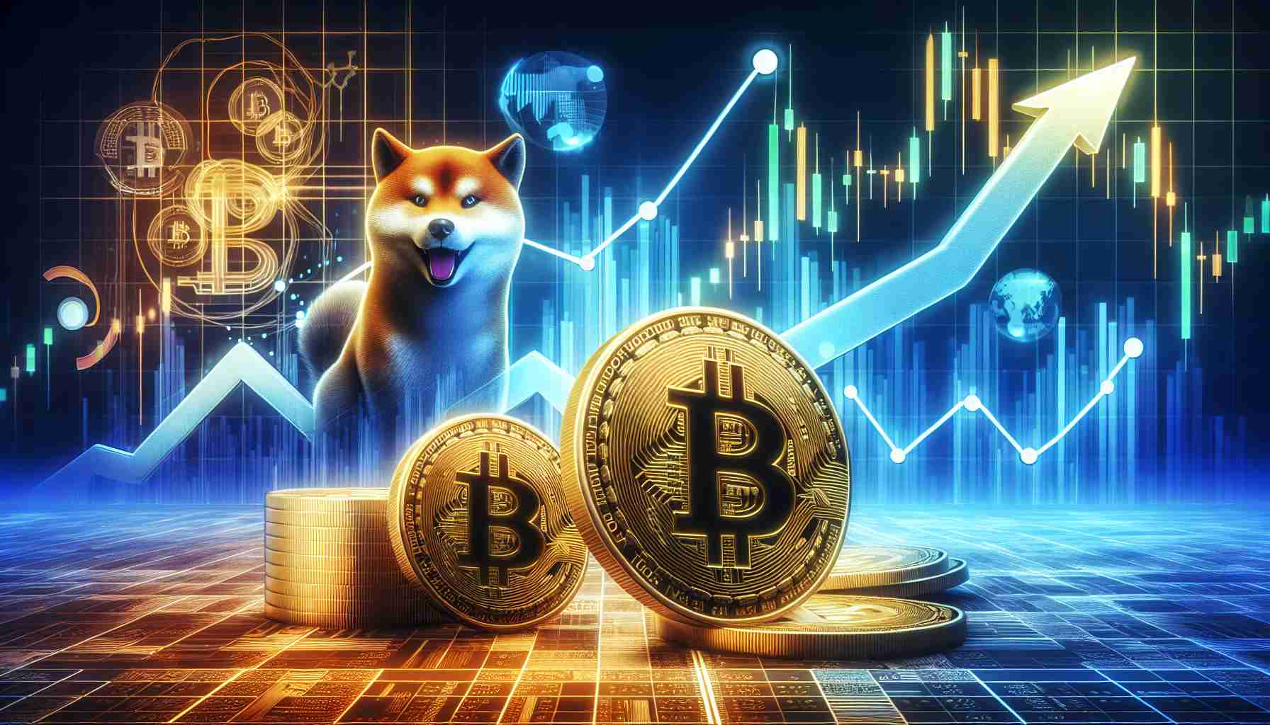 A high-definition, realistic illustration exploring the hypothetical scenario of Bitcoin's value increasing to $1 million and the potential implications on the valuation of Shiba Inu coin. The image should include a graphical illustration of price trends and market sentiment towards these digital currencies. Additionally, it should incorporate symbols representing Bitcoin and Shiba Inu coin.