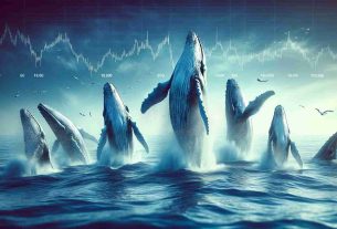 A high resolution, visually striking image capturing the exuberant activity of whales underwater. These massive creatures are seen breaching the ocean surface, their enormity contrasting with the vast expanse of endless ocean. The spectacle is a symbol of hope for observers who might metaphorically be investors in 'Whale Investment Funds' (WIF), watching for signs of positive activity.