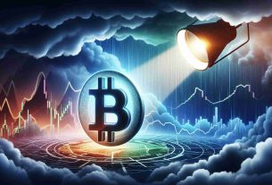 High-definition image representing the concept of regulatory focus intensifying on a financial trading company due to turbulence in cryptocurrency market. Picture a spotlight shining down on an abstract symbol representing a finance trading company, surrounded by stormy conditions symbolic of market turbulence. The spotlight may represent regulatory scrutiny. There should be a mix of cool and warm colors to imply the tension in the scene.