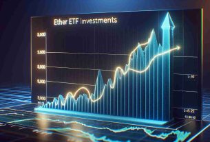 Render a high-definition, realistic image of a surge in Ether ETF investments following its launch. The image should illustrate a dramatic increase in growth, represented by a steep upward graph line. The graph should be clearly labeled with 'Ether ETF Investments' and timeline indicators denoting the pre and post-launch period. The overall feel should express a sense of optimism and a strong positive market response.