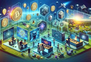 Create a realistic, high-definition image depicting a thriving landscape of virtual environments showing various elements related to cryptocurrency and gaming. Show advanced computers with images of different crypto coins on the screens, people using virtual reality headsets immersed in games. Include some elements signifying 'new developments', like innovative gaming tools, new game graphics, and futuristic blockchain technologies.