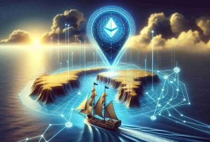 Visualize a realistic high-definition image showing a symbolic representation of the leading cryptocurrency exchange platform Coinbase charting its own course for an upcoming merger with an AI token. This could be depicted as a navigation map with the Coinbase logo on a ship sailing towards an island shaped like an AI token.