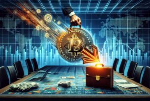 A highly detailed image illustrating a metaphorical representation of a Bitcoin market experiencing a heavy sell-off. Include graphical elements symbolizing Bitcoin, such as Bitcoin logos and a digital price chart with a downward trend. Incorporate visuals of an ETF withdrawal, perhaps an image of a briefcase with papers flying out or a hand pulling away a share. The setting should be a trading floor ambiance or a digital landscape to signify the digital nature of cryptocurrency.