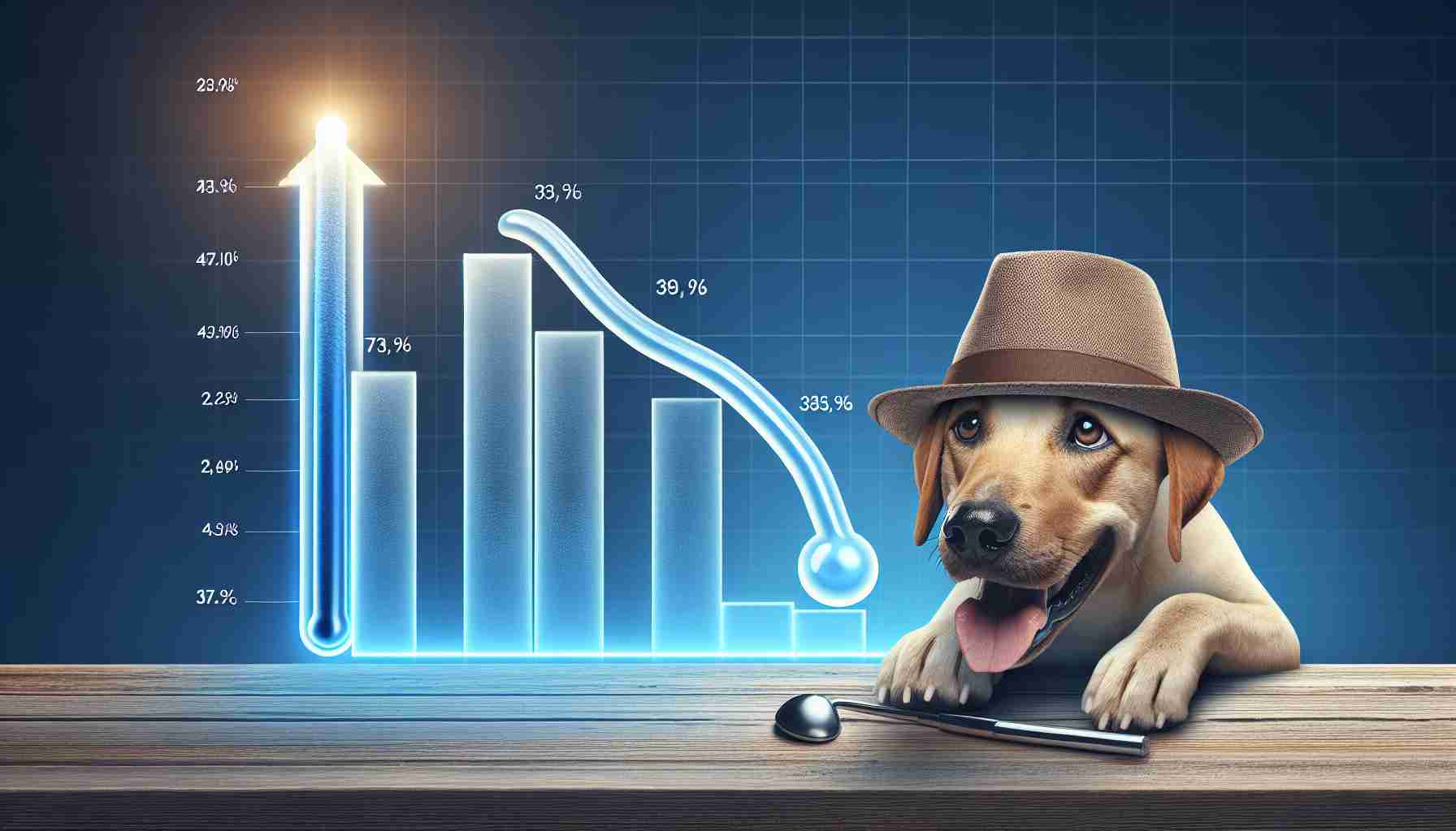 Realistic HD image depicting the concept of a market cooling down, represented by a metaphorical scene where the value of 'Dogwifhat', a fictional asset, experiences a notable decline. This could be visualized as a temperature-themed stock market graph with the 'Dogwifhat' value falling, and possibly the iconic symbol of a dog wearing a hat looking sad or worried.