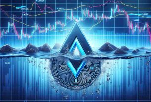 High-definition digital design of Avalanche cryptocurrency symbol under water, representing a significant decline in value. Include financial charts and graphs in the background showcasing the drastic sell-off event. Please refrain from including any specific currency values or dates on the charts.