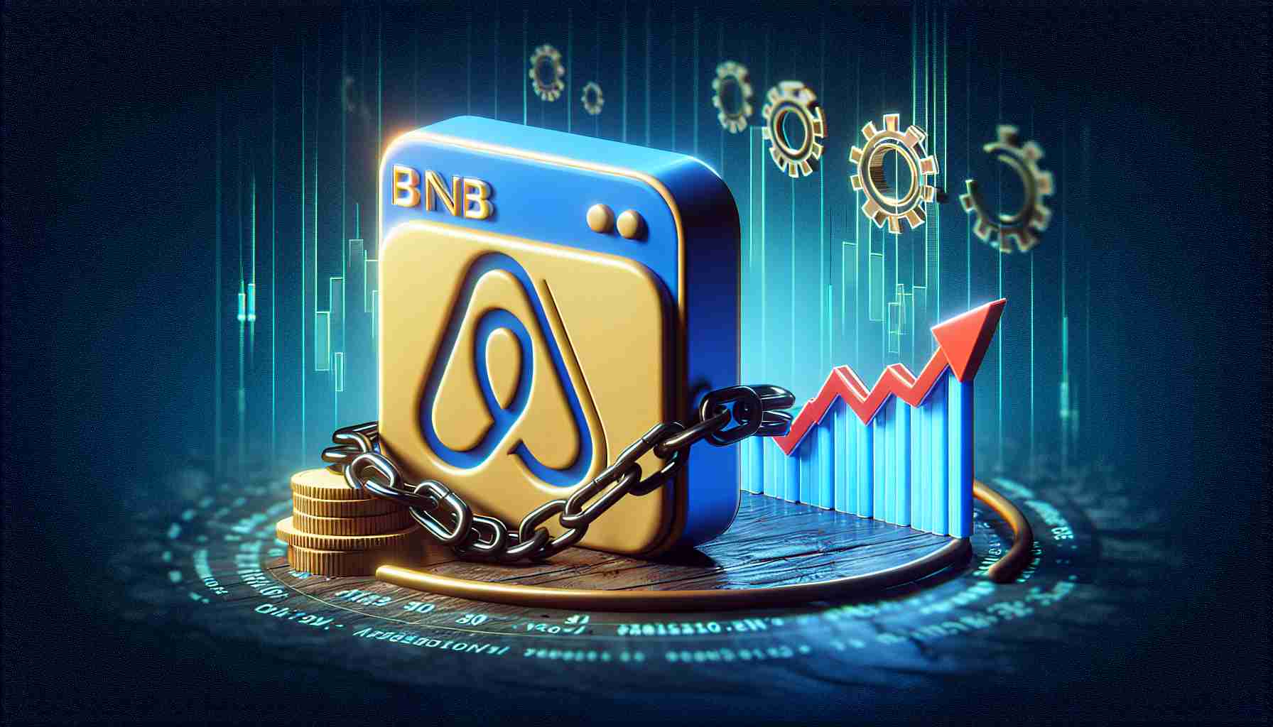 A realistic HD illustration representing a significant update of 'BNB Chain' that didn't lead to the expected surge in price. Please include symbolic elements such as computer code, a flatlining graph, and the logo of the 'BNB Chain', but without depicting any specific public figures related to its development or promotion.