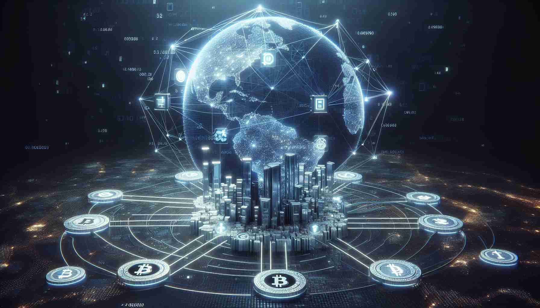 Realistic high definition image depicting the conceptual representation of the crucial role of centralized cryptocurrency exchanges in facilitating the expansion of cryptocurrency. Show a large structure symbolizing a centralized exchange, with multiple paths leading towards it. These paths could represent various cryptocurrencies. Show the structure expanding its reach, possible encircling the globe, to denote its influence and the idea of cryptocurrency expansion. Incorporate imagery of digital numbers and symbols to indicate the cryptocurrency vibes.