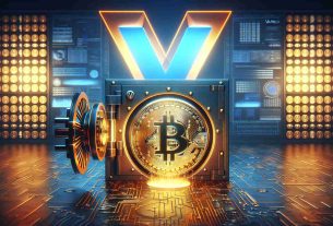 A realistic high-definition image representing an abstract concept of digital asset security enhancement. It should include symbolic elements such as a golden vault, symbolizing Coinbase Custodianship, opening to reveal a shining Bitcoin, representing the digital asset. Also include the logo of VanEck, an abstract 'V' shape in blue and orange shades, looming over the scene to signify their involvement. Please note the scene is not to include any people.