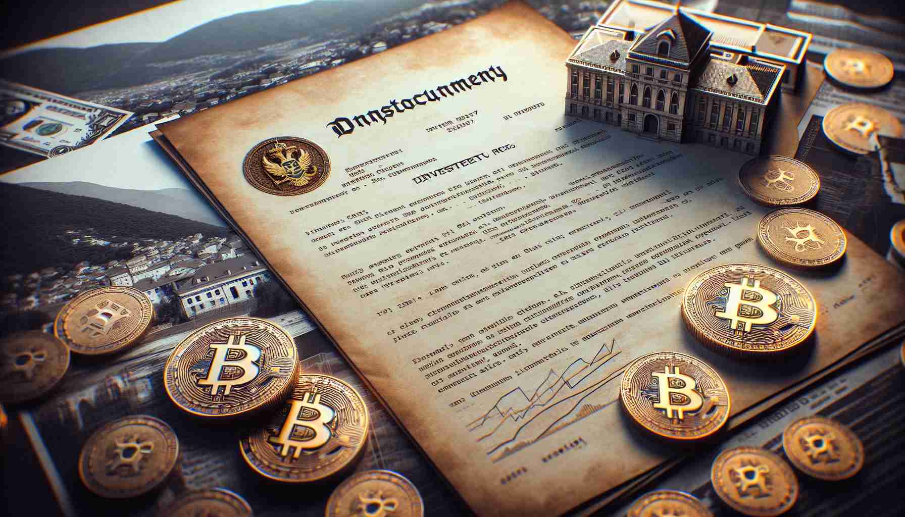 A realistic high-definition image of an early document detailing cryptocurrency investment made by a high-ranking official in Montenegro. This document is particularly relevant due to recent controversies surrounding the company involved.