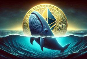 Create a symbolic representation of 'Ethereum Attracts Significant Whale Interest Despite Price Uncertainty'. The image should depict a literal large whale, gravitated towards an Ethereum logo, reflecting a high degree of interest. It is amidst a turbulent sea, symbolizing the price uncertainty. The overall design should be realistic and in high-definition.