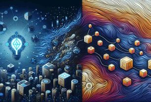 Generate a realistic, high-definition illustration symbolizing increased developer activity in an abstract representation of the Flow Blockchain concept, compared to a subdued representation of the Decentraland concept. The two contrasting elements can be on opposite sides of the image, with clear visual cues indicating superior activity and vibrance on the Flow Blockchain side.