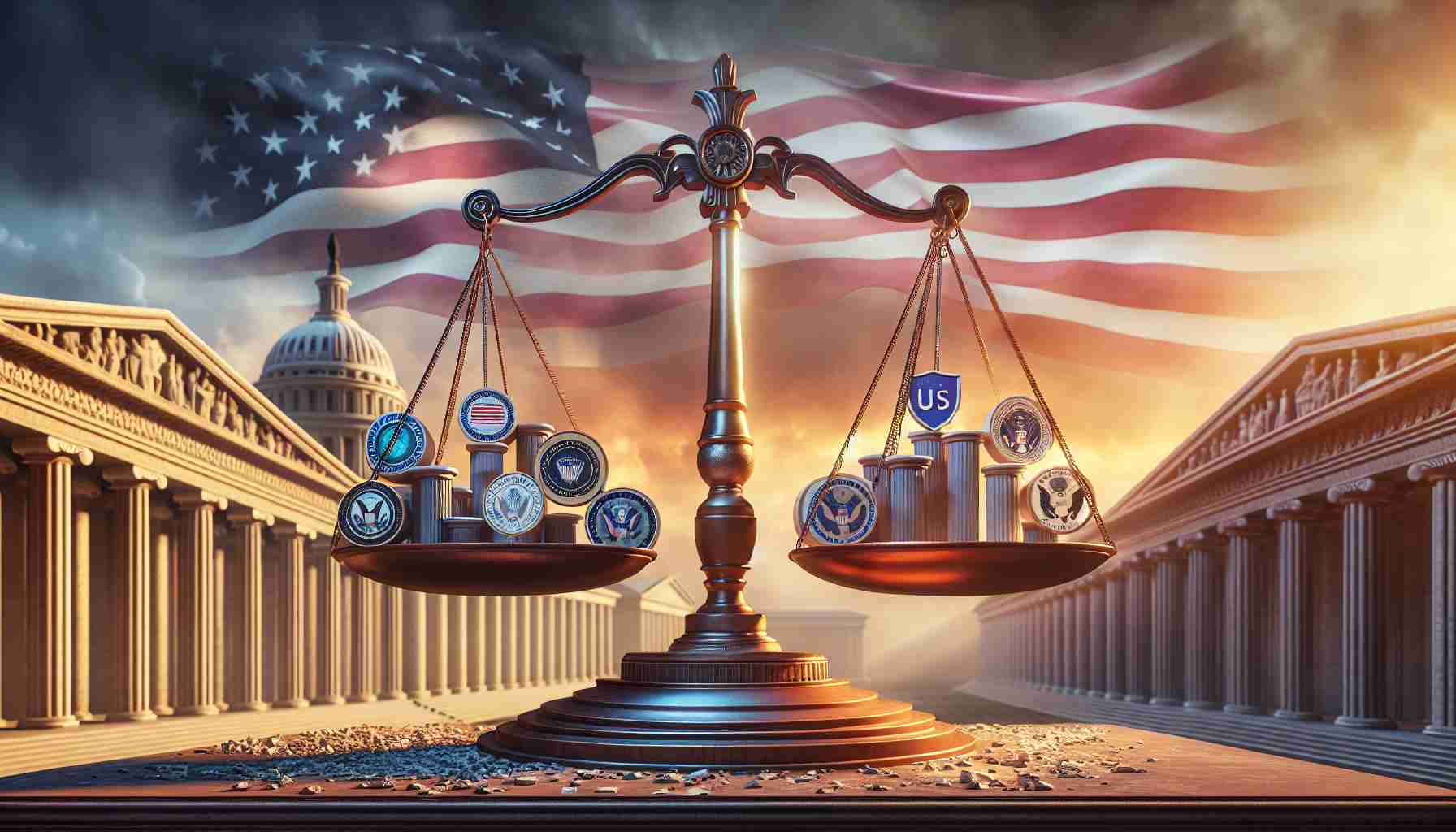 A realistic high-definition image depicting significant shifts in the balance of power within US regulatory oversight sectors. The scene could include symbolic elements such as a giant balance scale, with weights representing different US government regulatory bodies, showing a decisive tilt, set against a historical backdrop.