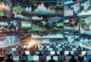 Create an image that represents a scene of mixed performance in international stock markets. Display a variety of charts implying various stock movements with ups and downs. Some charts should visibly denote key stocks exhibiting considerable movements. Use green and red colors to indicate the positive and negative performance respectively. Give the scene a realistic HD quality, reflecting a busy trading floor or financial analysis room with multiple computer screens showing different data.