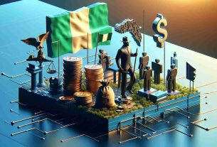 A high-definition, realistic interpretation of the concept of 'Legal Hurdles' encountered by a generic cryptocurrency exchange platform represented through imagery. This includes symbolically depicting legal disputes in a Nigerian context, and legal monitoring and regulations in a United States context.