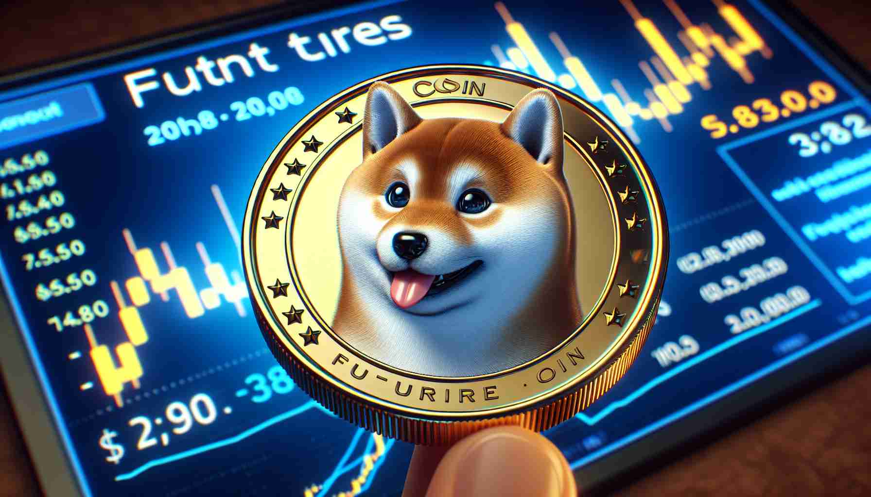 An realistic high-definition image showing a brand new futures contract for a popular virtual coin. This coin features a Shiba Inu dog as its mascot and is set to launch by a major cryptocurrency exchange dealing in derivatives.