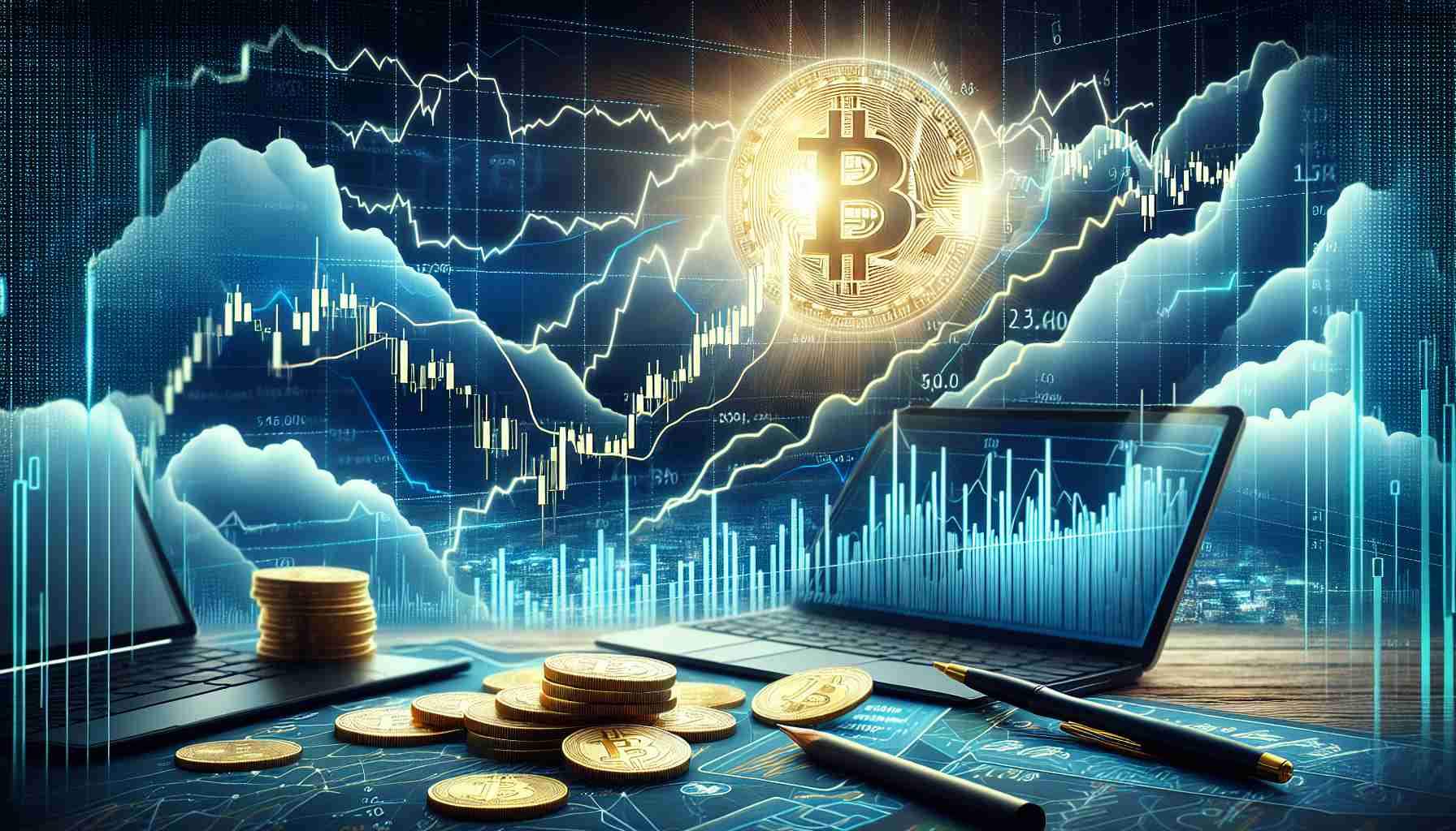 Create a realistic HD image of a technical chart which exhibits signs of a potential turnaround for Bitcoin. The chart should show various indicators such as trend lines, moving averages, and volume bars that suggest a looming upward trend, reflecting an impending comeback for Bitcoin.