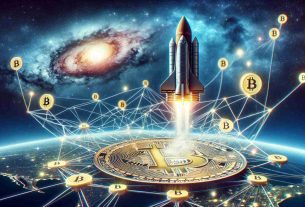 Elaborate and high-definition image of the symbolic launch event of a hypothetical ambitious scaling project for a well-known digital currency, represented metaphorically, such as a massive rocket preparing to ascend towards the starry night sky, with implied connections to Bitcoin.