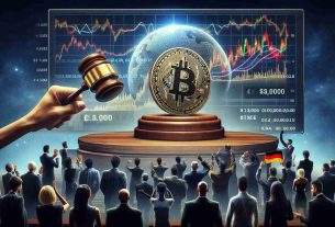 A high-definition, realistic image portraying a conceptual scene where Germany is auctioning off seized Bitcoin, causing ripple effects in the dynamics of the cryptocurrency market. It depicts a large digital screen illustrating Bitcoin's logo surrounded by fluctuating market values and graphs. In the foreground, an auctioneer's gavel is shown in mid-air, symbolizing the action of selling. A diverse crowd of people, consisting of various genders and descents such as Caucasian, Hispanic, Black, Middle-Eastern and South Asian, are presented as potential bidders, reacting to the changing values on the screen.