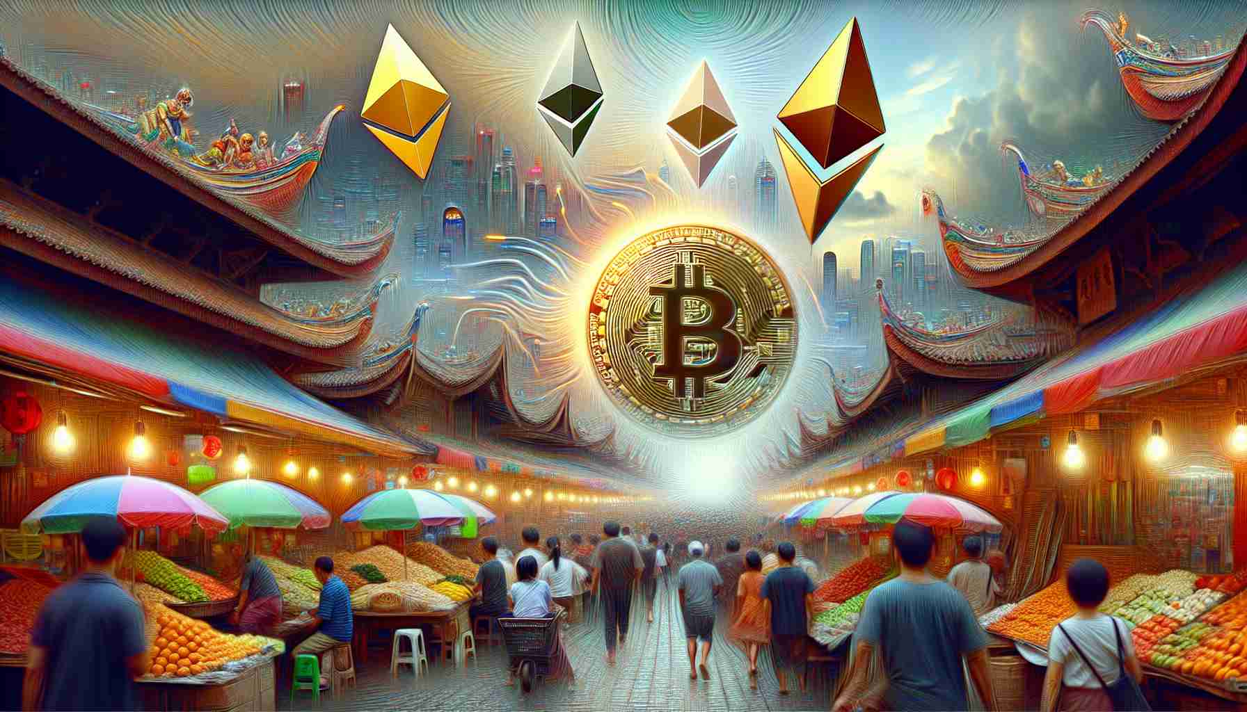 A high-definition, realistic illustration depicting an abstract representation of an Asian market amidst turbulent times leading to a steep depreciation in cryptocurrency values. Imagine showing currencies such as Bitcoin, Ethereum, and others in heavy downfall, against the backdrop of a busy, bustling marketplace in Asia with vendors, shoppers, and diverse items for sale.