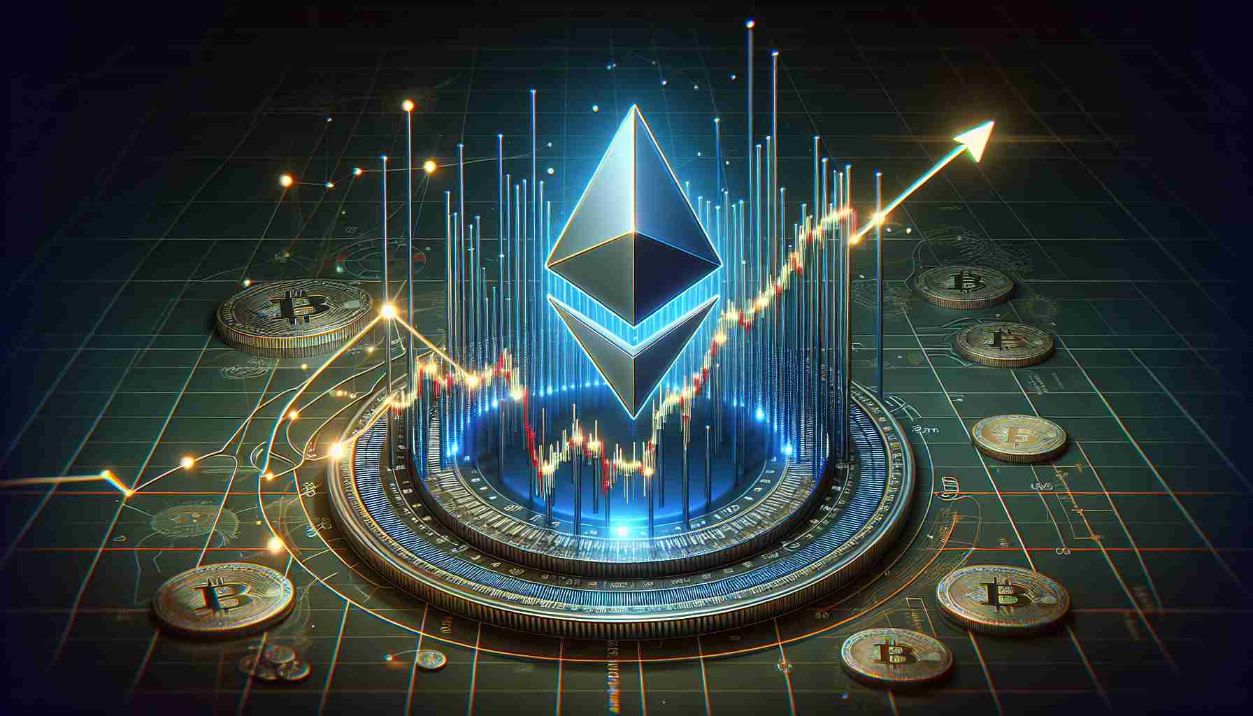 A realistic and high-definition visual representation of the concept of Ethereum experiencing a possible recovery after a recent dip in its price. The graphic could show a line graph of Ethereum's value over time, descending in a dip and then starting to ascend again, indicating the potential turnaround. The Ethereum logo can be subtly incorporated. Settings and visual elements should be in professional, finance-related aesthetics. No specific gender or racial backgrounds are included since it's a non-human concept.