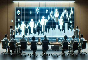 A realistic high-definition image of a chart depicting a sudden jump in Chainlink cryptocurrency value, with symbols representing various analysts (shown as unidentified people employing different ethnicities including Caucasian, Black, Hispanic, Middle-Eastern, and South Asian) observing the chart intently and discussing amongst themselves. The setting is a meeting room with a large screen displaying the chart, and the analysts are shown using computers and data analysis tools.