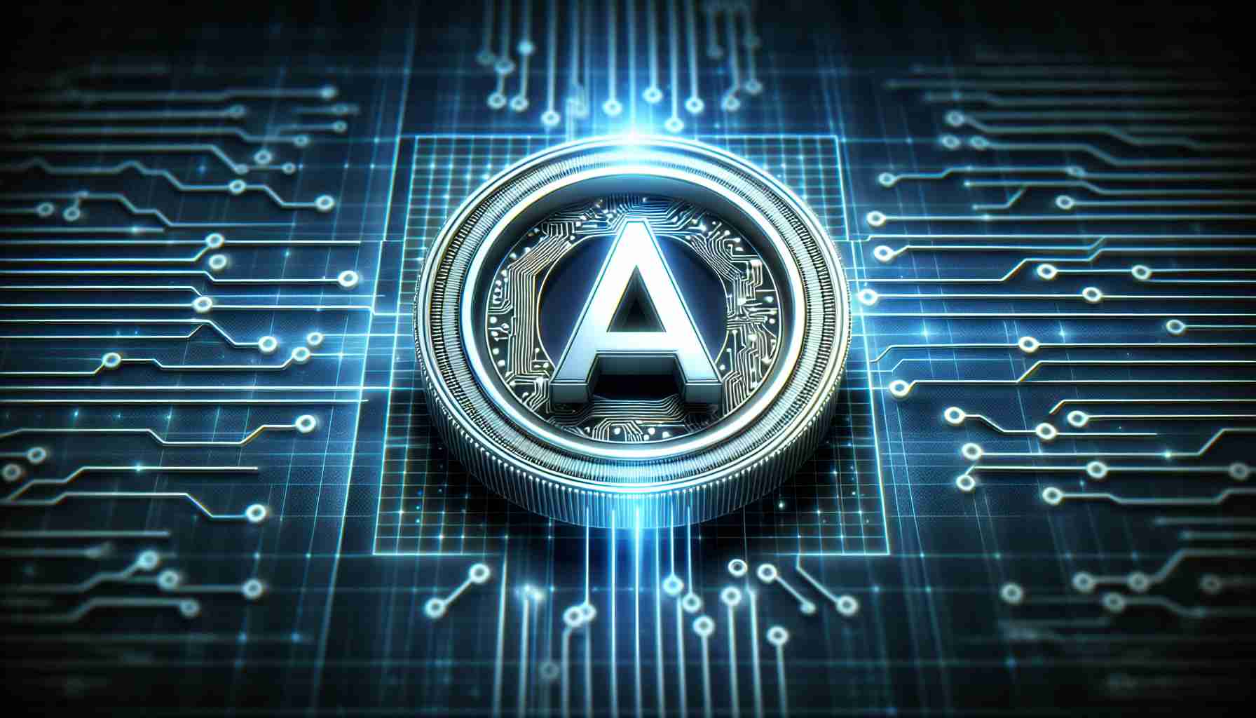 Illustration of a futuristic, cutting-edge AI token symbol, dramatically emerging from a digital matrix background. This symbolic representation captures the innovative disruption it promises in the evolutionary path of the cryptocurrency market. The image should have the lifelike clarity and sharpness associated with high definition photography.