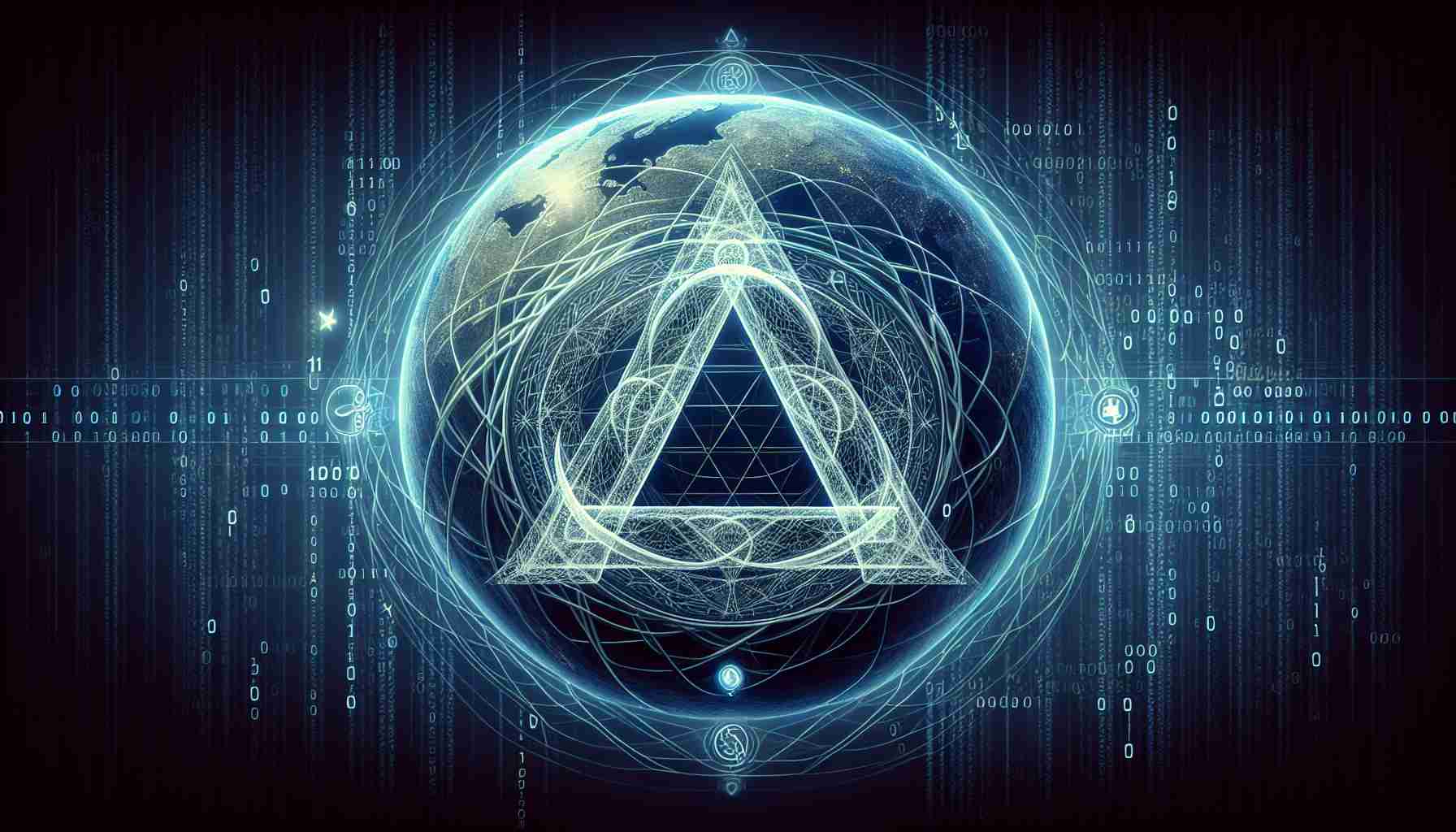 Visual representation of a blockchain themed alliance. Picture a globe that represents Worldcoin, intricately intertwined with a symbol like an ancient alchemical sign, standing for Alchemy. Both entities are seen merging or intersecting in the center, symbolizing their partnership. On the backdrop, subtle binary code or block chain pattern may overlay, indicating the tech nature of their collaboration. Ancillary details could include digits flowing through the design, permutation of cryptographic hashes, and digital data streams. High-definition and realistic imagery are necessary.