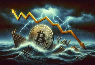 An image that encapsulates the concept of Bitcoin experiencing challenges. The picture should be designed in a realistic, high-definition style. It might include symbols typically associated with economic hardship, such as downward graphs or stormy seas. Furthermore, represent the turmoil within the cryptocurrency industry, perhaps with a symbolic coin inscribed with the Bitcoin logo, broken or cracked. No human figures should be visible, as the focus is on abstract representation of the situation.