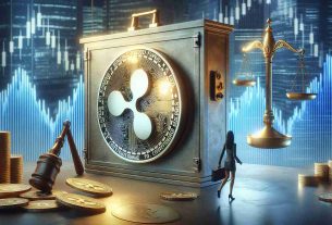 Realistically rendered high definition image illustrating the anticipatory excitement in the financial market for a potential Exchange Traded Fund (ETF) centered on the cryptocurrency XRP. Accompanying this, depict visual representations of Ripple's plan to introduce a stablecoin, perhaps through symbolic images like a secure vault or balanced scales to represent stability. Aim to capture the tension, unpredictability, and excitement of these financial maneuvers in the world of cryptocurrency.