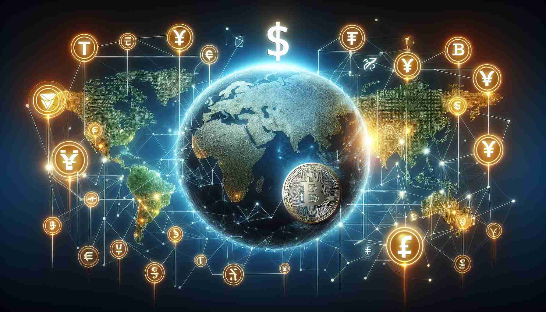 Realistic high-resolution image of the concept where Tether's USDT cryptocurrency is expanding its influence globally in tandem with the U.S. Dollar. The picture should illustrate the concept of financial technology, including symbols and graphics related to digital currencies, world maps, and networking connections.