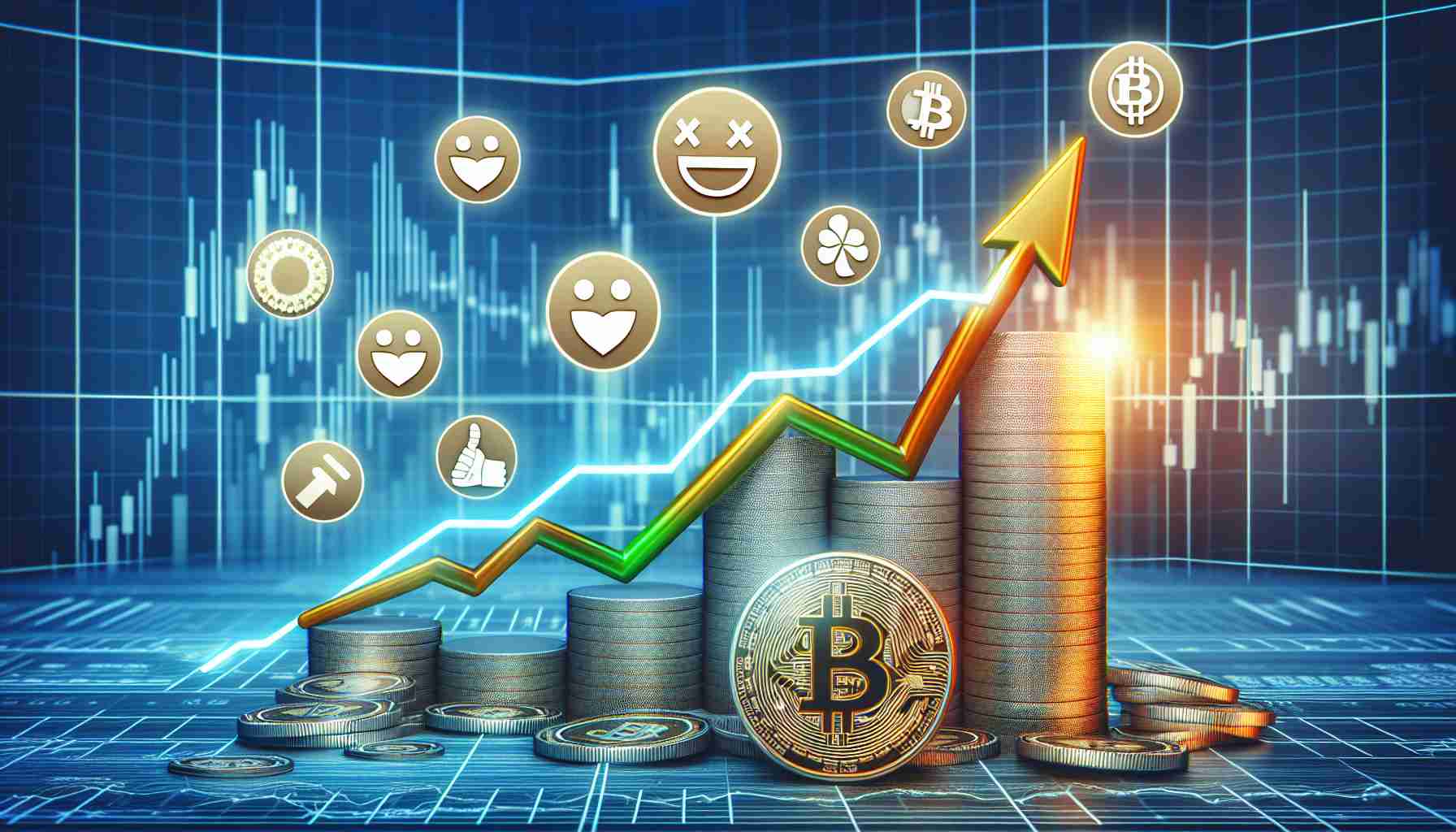 Realistic high definition image representing positive sentiment and technical signals indicating the potential upward trend of Bitcoin. The scene could include a graph with an upward curving trendline, bullish indicators, and positive emoticons or symbols.