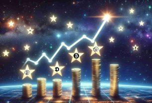 Create a high-definition, realistic image representing the concept of 'Emerging Stars', specifically related to meme-based cryptocurrencies gaining traction within the digital currency landscape. Include the visualization of a star-lit sky with rising stars that bear symbols of virtual currencies. The sky metaphorically represents the crypto market. Also, display an upward trend chart indicating growth and popularity of these currencies in the background.