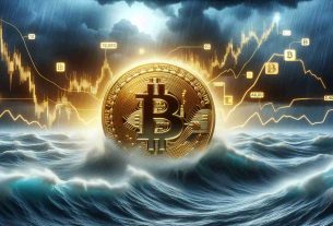 A realistic High-definition image depicting the concept of Bitcoin resilience amid market instability and economic uncertainty. Visual representation could comprise a Bitcoin coin, in shimmering gold, atop a graph depicting volatile markets, with symbols indicating fluctuations. Background could hint at stormy weather or turbulent sea waves to symbolize the uncertain economic conditions. Important to avoid personification or reference to specific real-world entities or individuals.