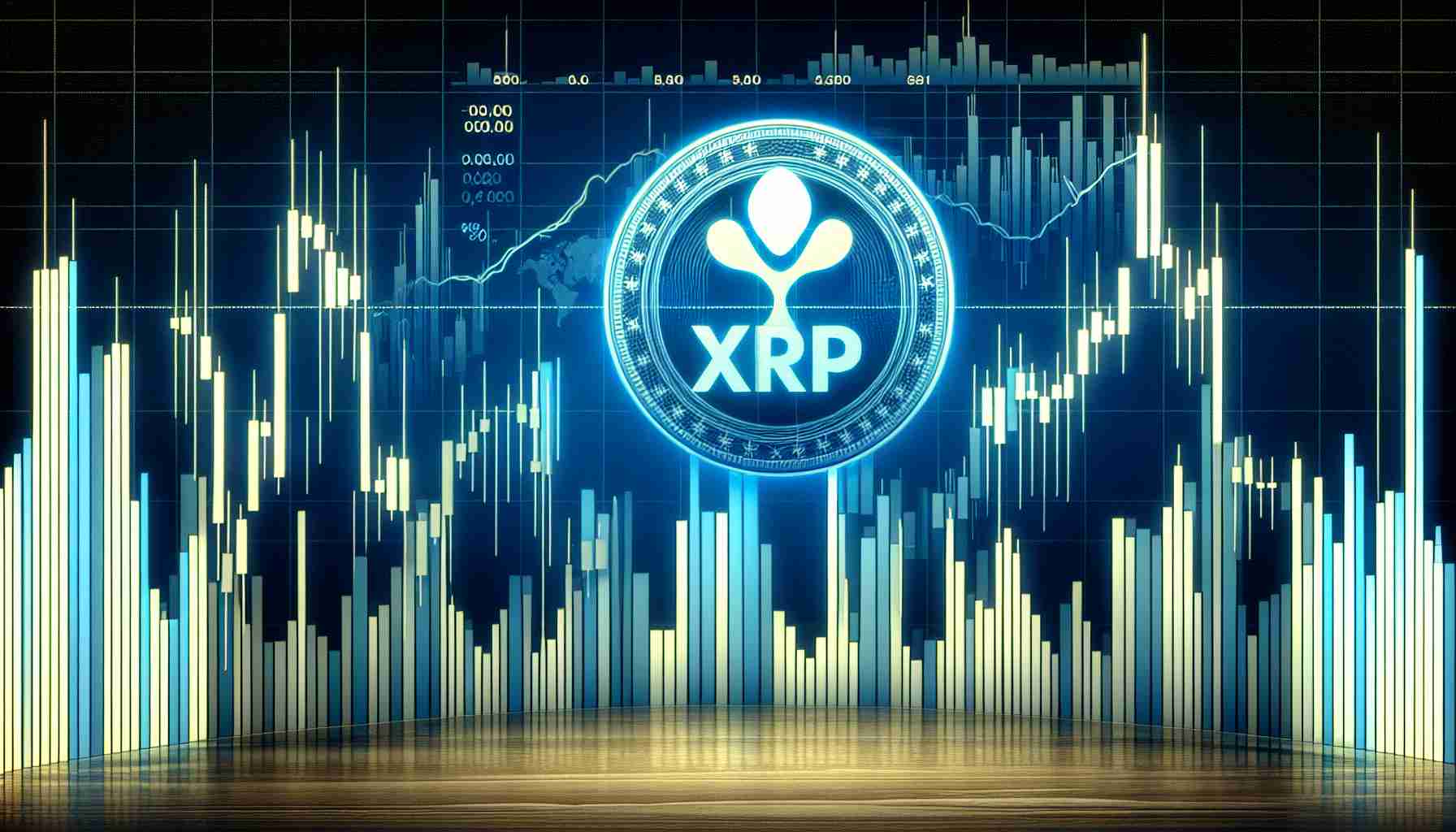 Generate an image of a high-definition stock market graph accurately showing a significant increase in short selling of XRP (a type of cryptocurrency) amid a broader bearish market sentiment. The graph should be detailed and realistic, including typical elements such as timestamps, volumes, price levels, and other relevant indicators.