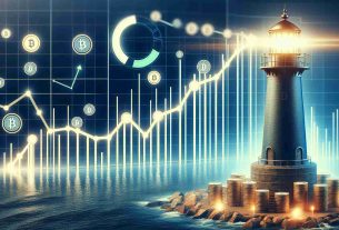 Create a high-definition, realistic image that depicts the record surge of a generic cryptocurrency as a beacon of growth in the digital currency world. It can include graphical representations such as line graphs, bar graphs or pie charts showing significant upward trends and positive performance, paired with symbolic visuals of a beacon or lighthouse highlighting growth and prosperity in the digital financial landscape.