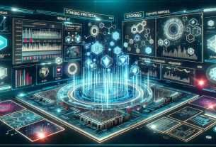 Generate a detailed and realistic high-definition image showcasing the debut of an innovative staking protocol on an open network platform. The scene should display a modern and cutting-edge digital interface with vibrant graphics that represent the complex mechanisms of the staking protocol. Ideally, there should be a visualization of cryptographic codes, flowcharts, network diagrams, and progress bars, all set on a high-tech background. Indicate an energetic and momentous atmosphere to represent the debut of this futuristic technology on the open network.