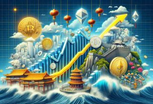 Visualize a high-definition, realistic digital representation of the surge in cryptocurrency use by Chinese drug precursor suppliers. The picture should include elements that symbolically represent China, such as the Great Wall or Chinese lanterns. In addition, illustrate the idea of a 'surge' with steep graph lines or a rising tide. A symbolic representation of cryptocurrencies such as Bitcoin and Ethereum should also be included, perhaps as physical coins or digital icons. These elements should be married together in a coherent and dynamic composition that communicates the sense of a robust market shift.