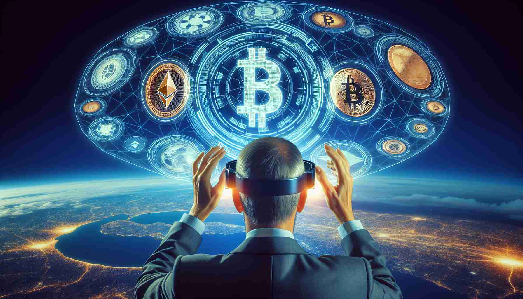 An ultra-high definition picture showing a futuristic forecast of cryptocurrency trends in 2025. The visionary perspective, full of optimism, is shared by an anonymous leading figure in a major digital asset exchange company. This futuristic forecast may include graphical representations of Bitcoin, Ethereum, and other major cryptocurrencies, as well as projections for their potential growth.