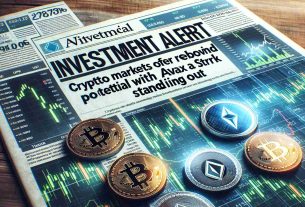 A high definition, realistic image of a financial newspaper headline reading, 'Investment Alert: Crypto Markets Offer Rebound Potential with AVAX and STRK Standing Out'. Surrounding the headline are various graphs and charts showcasing the performance of these cryptocurrencies. The AVAX and STRK symbols stand out prominently on the page.