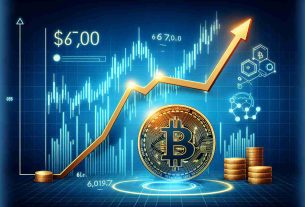 Create a high-quality picture representing the concept of Bitcoin recovering to a value of $67,000 amidst the volatility of the digital asset market. Include a fluctuating line graph to depict the volatility, and emphasize Bitcoin's rise with an arrow pointing upwards to the figure $67,000. To further illustrate the financial narrative, depict a Bitcoin symbol and digital elements to signify the digital asset market.