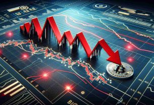 High-definition realistic illustration showing the graphic representation of a cryptocurrency, specifically a token named Lista DAO, experiencing a significant drop. The image has red arrows pointing downward on a graph which symbolizes its plummeting value. The graph is dotted with various technical indicators like moving averages and Bollinger bands that hint at a potentially further downturn.